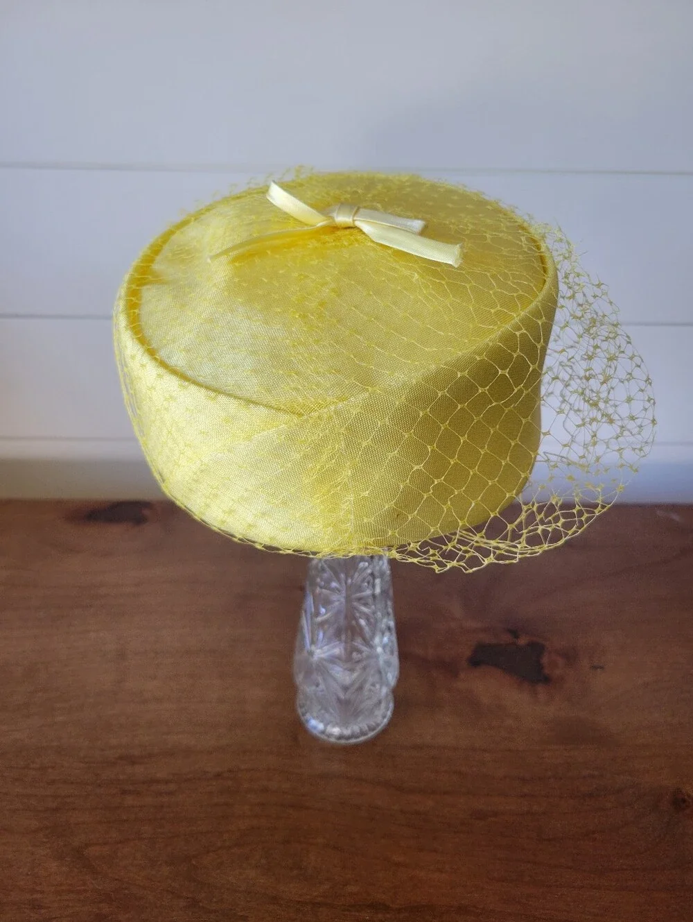 Vintage 1960s Yellow Pillbox Hat with Veil Bow Jackie O Style Mid Century